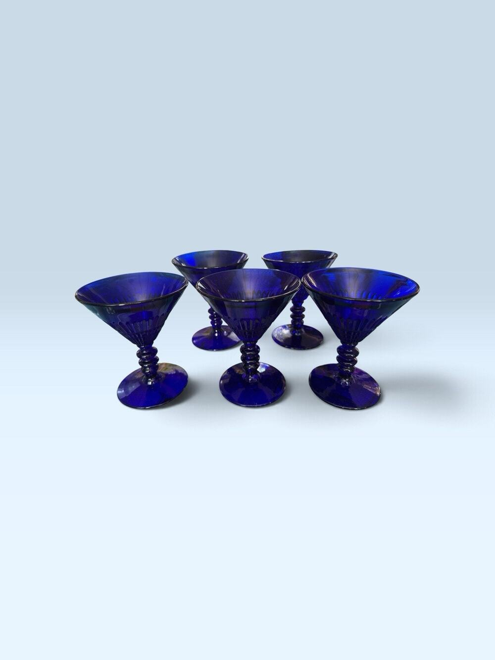 5 Beautiful Vintage Cobalt Blue Martini Glassware Short Stem